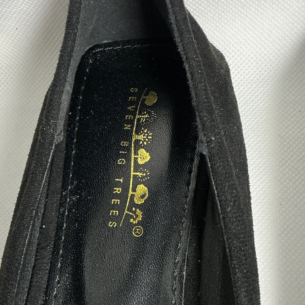 Seven Big Trees Black Suede Pointed Toe Flats Silver Buckle Size 9 - Picture 2 of 11